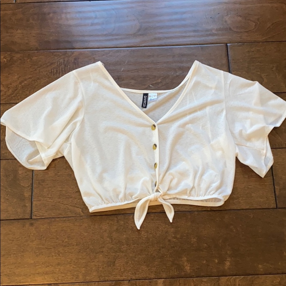 Button Up H&M Cream Bell Sleeved Shirt